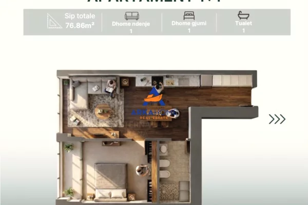 Shtepi ne shitje Apartament ne Tirane, 1+1, Mobilimi Bosh, pa mobiluar, Pagesa 148,200  Euro.
