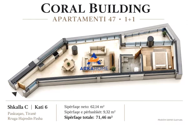 Shtepi ne shitje Apartament ne Tirane, 1+1, Mobilimi Bosh, pa mobiluar, Pagesa 11  Euro.