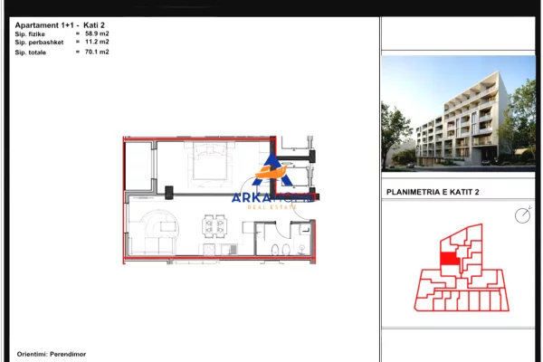 Apartment for sale in Tirana 1+1, Emty
