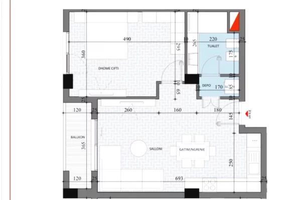 Shtepi ne shitje Apartament ne Tirane, 1+1, Mobilimi Bosh, pa mobiluar, Pagesa 72,870  Euro.