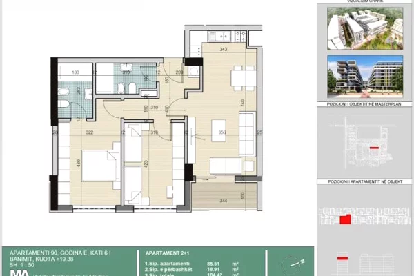 APARTAMENT 2+1 +2 + POST PARKIMI NE SHITJE PRANE QTU