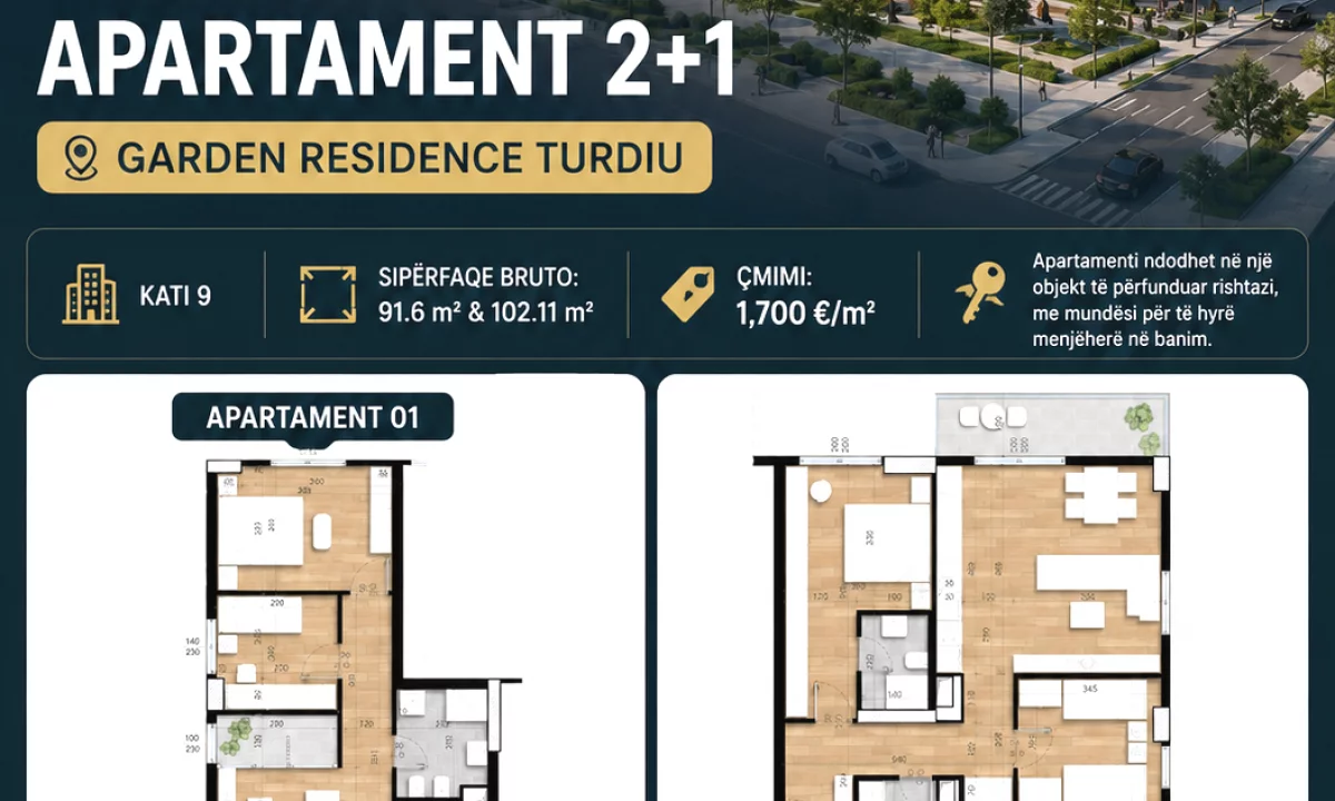 Shtepi ne shitje Apartament ne Tirane, 2+1, Mobilimi Bosh, pa mobiluar, Pagesa 155,000  Euro.