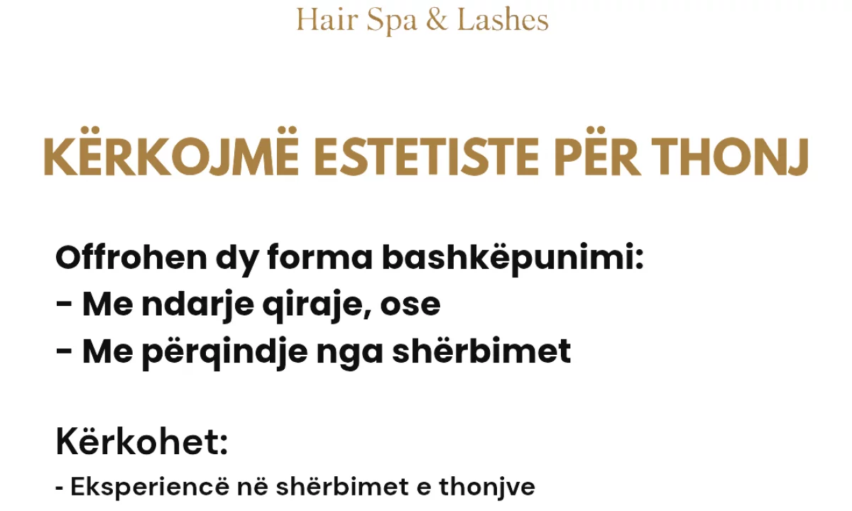Njoftime Pune ne Durres, Profesioni Estetiste thonjsh , Fillestar/Pak eksperience, Pagesa Me Marreveshje.