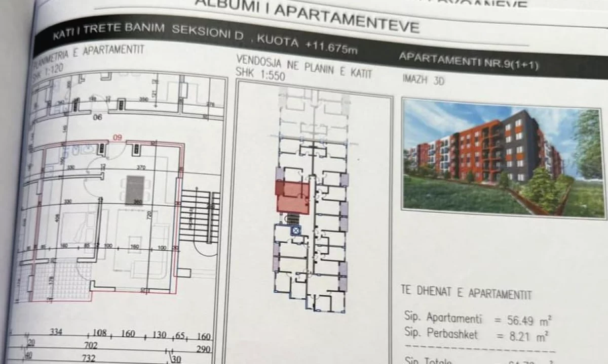 Shtepi ne shitje Apartament ne Tirane, 1+1, Mobilimi Bosh, pa mobiluar, Pagesa 75,000  Euro.