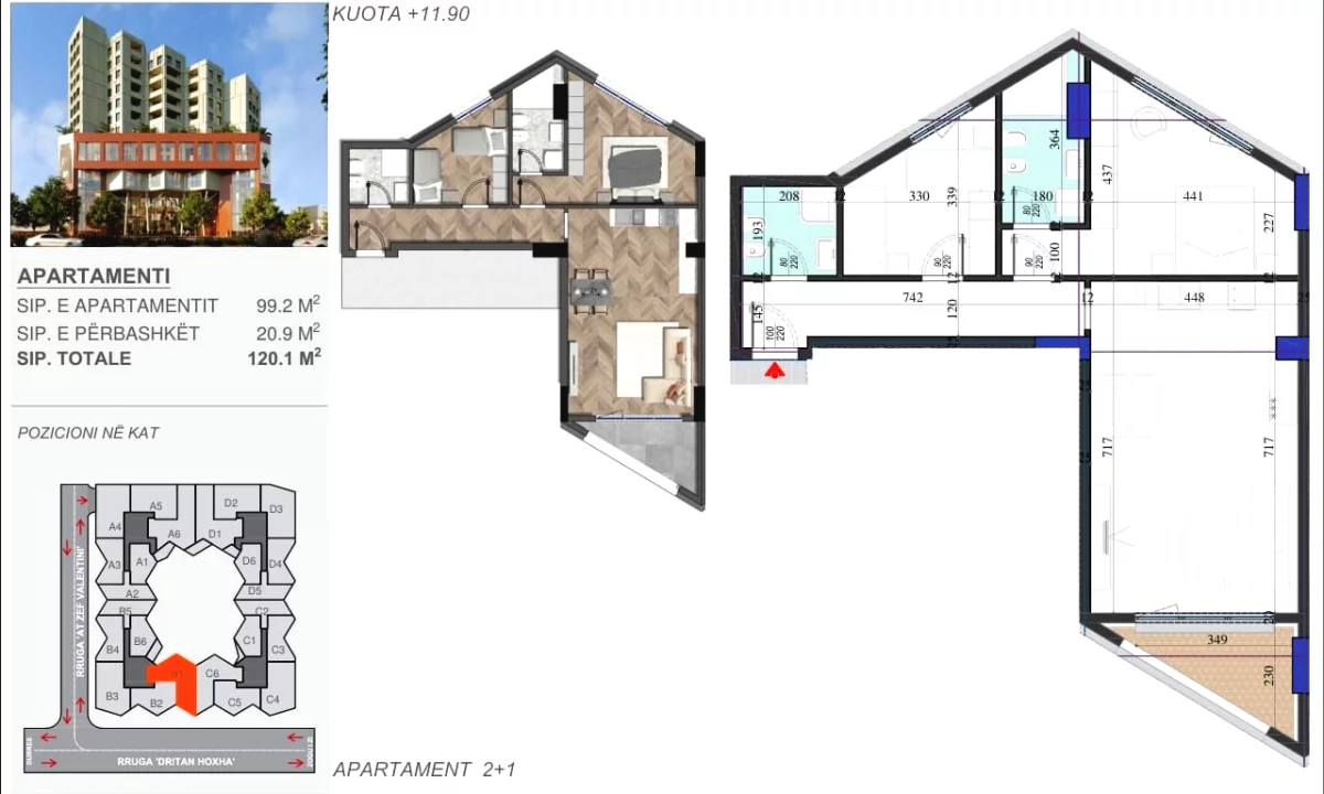 Shtepi ne shitje Apartament ne Tirane, 2+1, Mobilimi Bosh, pa mobiluar, Pagesa 212,000  Euro.