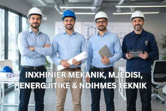 Njoftime Pune per 🔹 Inxhinier Mekanik 🔹 Inxhinier Mjedisi 🔹 Inxhinier Energjitike🔹Ndihmes Teknik ne Tirane