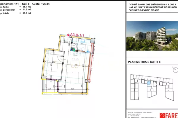 Shtepi ne shitje Apartament ne Tirane, 1+1, Mobilimi Bosh, pa mobiluar, Pagesa 79,100  Euro.