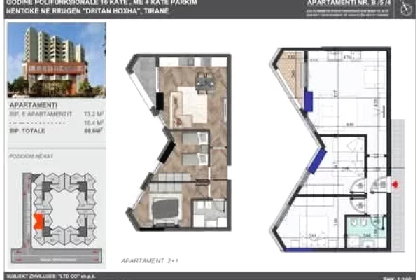 Shtepi ne shitje Apartament ne Tirane, 2+1, Mobilimi Bosh, pa mobiluar, Pagesa 165,000  Euro.