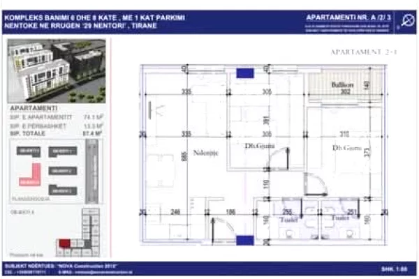 Shtepi ne shitje Apartament ne Tirane, 2+1, Mobilimi Bosh, pa mobiluar, Pagesa 118,000  Euro.