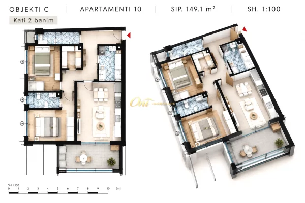 Shtepi ne shitje Apartament ne Tirane, 2+1, Mobilimi Bosh, pa mobiluar, Pagesa 300,000  Euro.