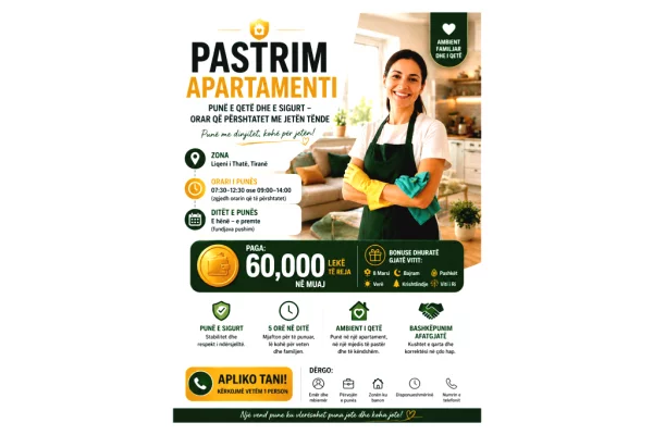 Njoftime Pune per Sanitare Apartamenti ne Tirane