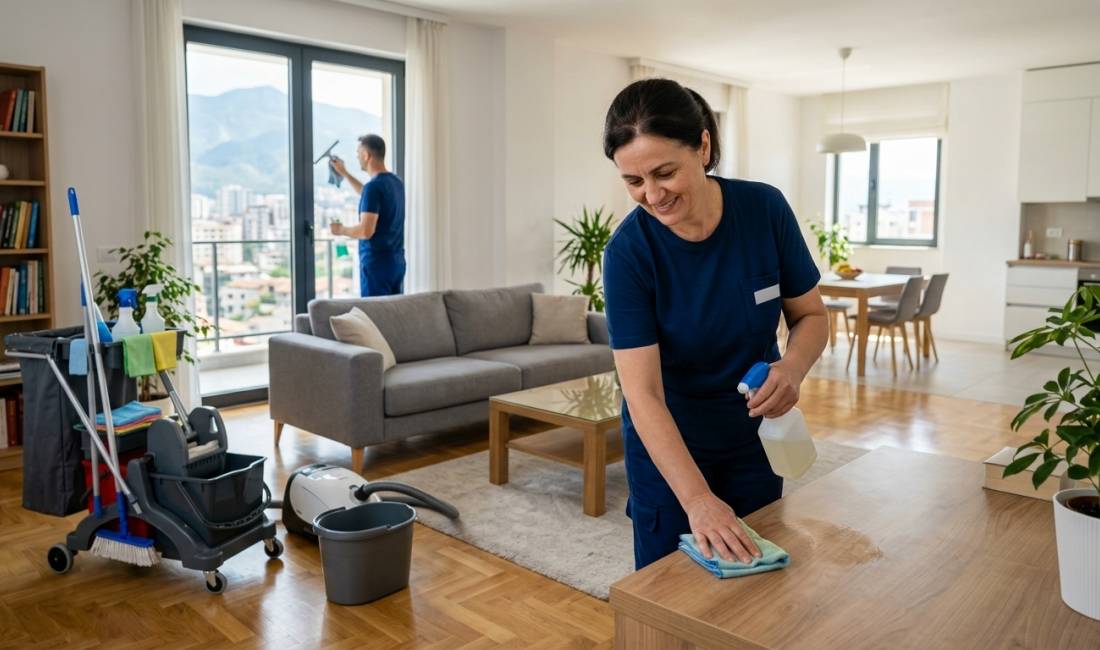 Oftojme Sherbime Pastrimi profesionale gjenerale apartamente Vila si dhe pastrime Ditore ose javore