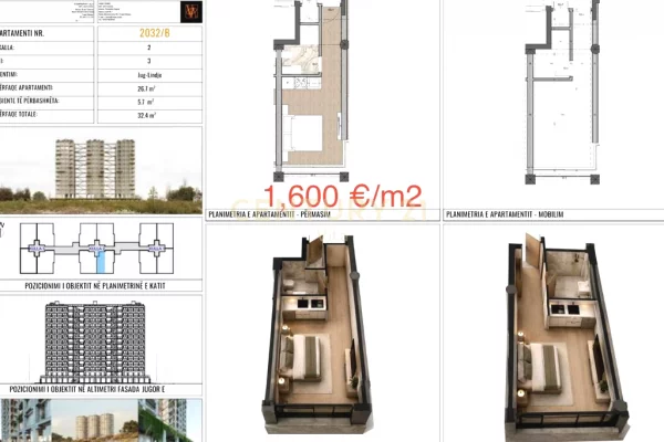 Shtepi ne shitje Apartament ne Durres, Garsoniere, Mobilimi Bosh, pa mobiluar, Pagesa 51,840  Euro.