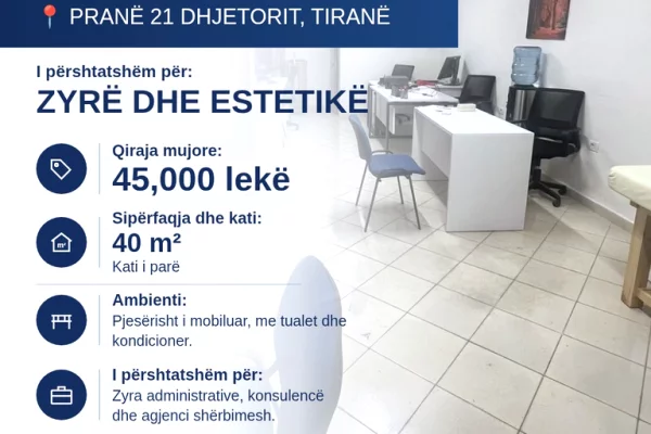 Ambient biznesi me qera 1+1 ne Tirane - 45,000 Leke