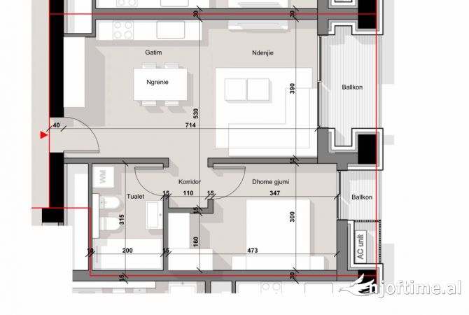 Shtepi ne shitje Apartament ne Tirane, 1+1, Mobilimi Bosh, pa mobiluar, Pagesa 185,000  Euro.