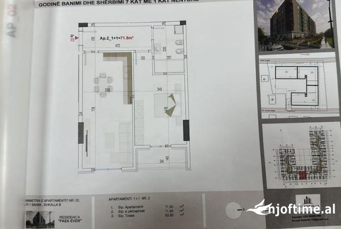 Shtepi ne shitje Apartament ne Tirane, 1+1, Mobilimi Bosh, pa mobiluar, Pagesa 100,260  Euro.